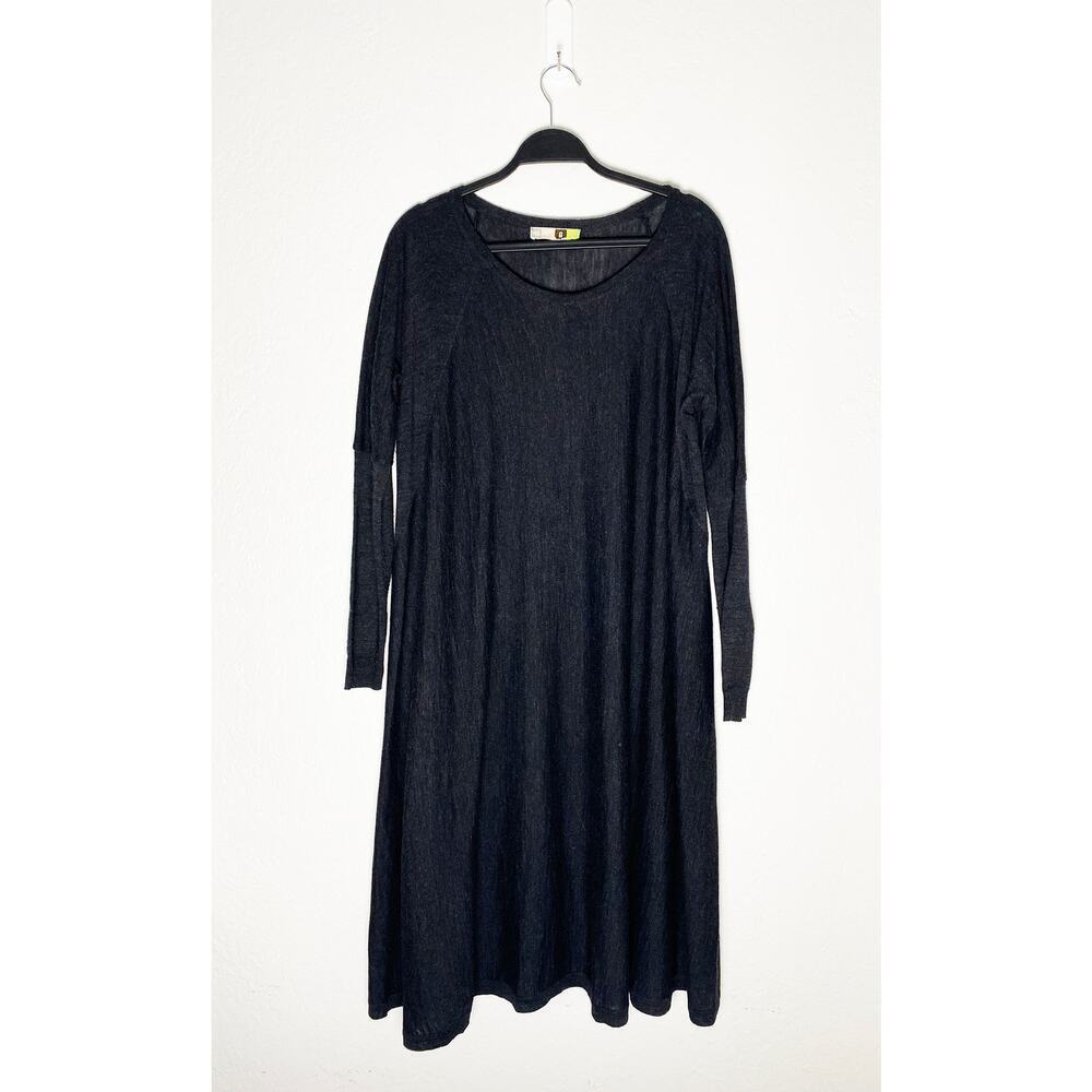 MSGM Womens Black Grey Sheer Dress Long‎ Sleeve Midi Flowy Lightweight Lagenlook